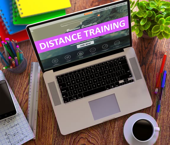 Distance Training on Laptop Screen. Office Working Concept.
